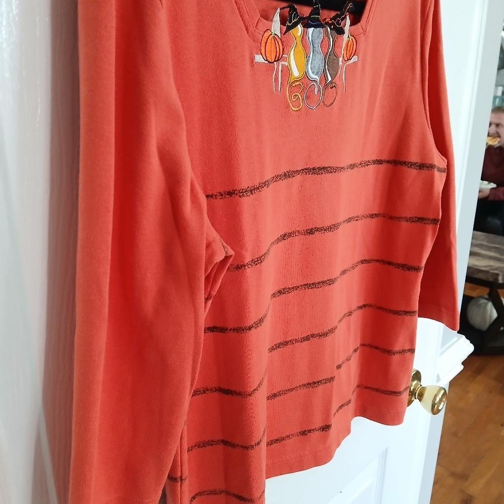 Onque Casuals HALLOWEEN Cats 3/4 Length Sleeve Shirt Witch Fall Size Large - Picture 4 of 5
